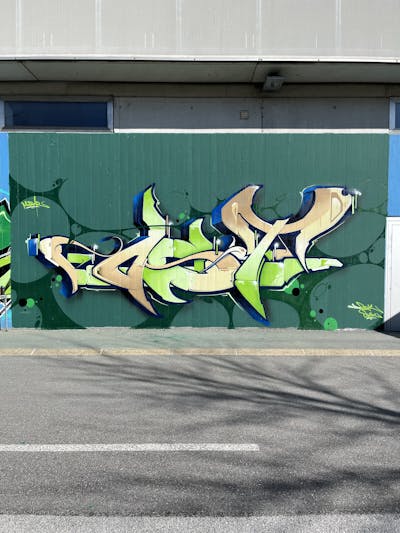 Light Green and Green and Beige Stylewriting by mobar and Ost crew. This Graffiti is located in Austria and was created in 2024. This Graffiti can be described as Stylewriting and Wall of Fame.