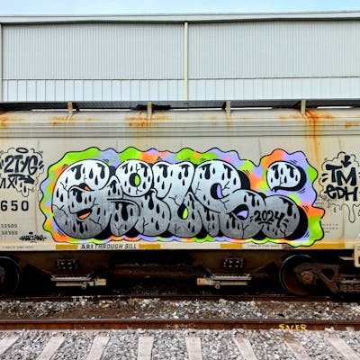 Chrome and Colorful Stylewriting by Giusseppe and tm. This Graffiti is located in Mexico and was created in 2024. This Graffiti can be described as Stylewriting, Trains and Freights.