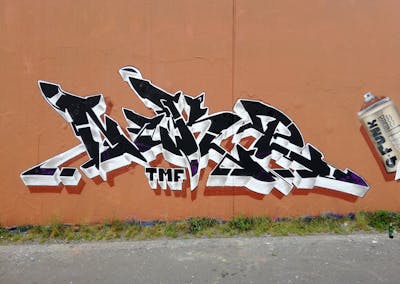Black and White Stylewriting by Nuke and TMF. This Graffiti is located in Leipzig, Germany and was created in 2022. This Graffiti can be described as Stylewriting, Wall of Fame and Characters.