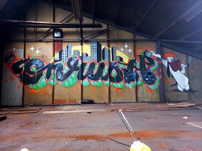 Colorful and Light Green and Black Stylewriting by Onrush73. This Graffiti is located in Den Bosch, Netherlands and was created in 2023. This Graffiti can be described as Stylewriting, Characters and Abandoned.