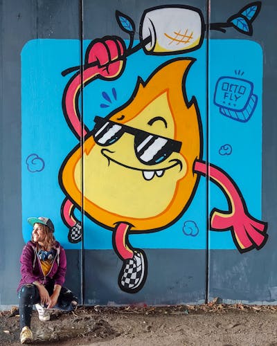 Orange and Light Blue Characters by Octofly Art. This Graffiti is located in Verona, Italy and was created in 2022. This Graffiti can be described as Characters and Wall of Fame.
