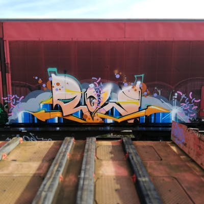 Colorful Stylewriting by Roweo. This Graffiti is located in Saalfeld (Saale), Germany and was created in 2020. This Graffiti can be described as Stylewriting, Trains and Freights.