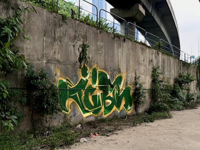 Green and Orange Stylewriting by Jibo and MDS. This Graffiti is located in Kuala Lumpur, Malaysia and was created in 2023.