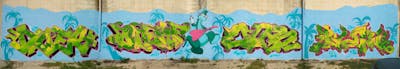 Green and Light Blue Stylewriting by Does423, Uor, OneBlow, TBT crew, Otehf and blow. This Graffiti is located in Brindisi, Italy and was created in 2018. This Graffiti can be described as Stylewriting and Abandoned.