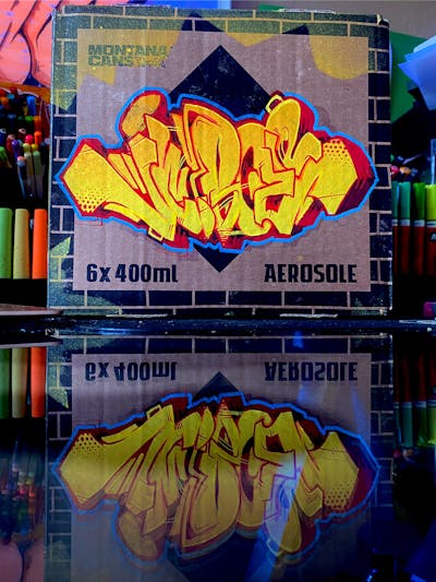 Yellow and Red Canvas by Jibo and MDS. This Graffiti is located in Düsseldorf, Germany and was created in 2023. This Graffiti can be described as Canvas.