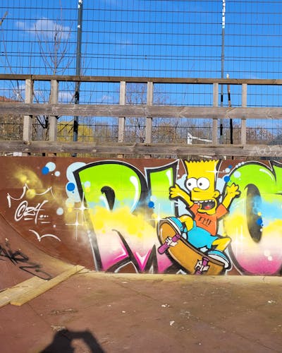 Colorful Stylewriting by Riots. This Graffiti is located in Leipzig, Germany and was created in 2024. This Graffiti can be described as Stylewriting and Characters.
