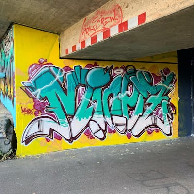 Cyan and Yellow Stylewriting by MINEZ. This Graffiti is located in Bayreuth, Germany and was created in 2020.
