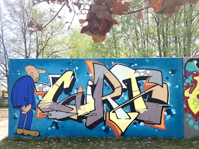 Colorful Stylewriting by Curt. This Graffiti is located in Regensburg, Germany and was created in 2024. This Graffiti can be described as Stylewriting, Characters and Wall of Fame.