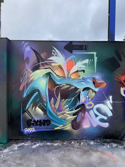Colorful Characters by Rymd and Rymds. This Graffiti is located in Stockholm, Sweden and was created in 2022. This Graffiti can be described as Characters and Wall of Fame.