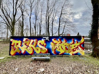 Colorful Stylewriting by Moe and REKS. This Graffiti is located in Bruxelles, Belgium and was created in 2024. This Graffiti can be described as Stylewriting and Wall of Fame.