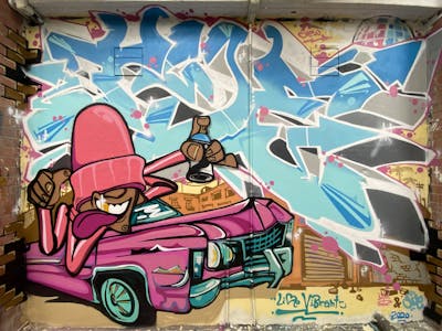 Colorful and Light Blue Characters by 2Down crew. This Graffiti is located in Bangkok BKK, Thailand and was created in 2020. This Graffiti can be described as Characters and Stylewriting.