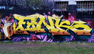 Orange and Yellow and Cyan Stylewriting by Graff.Funk and Chr15. This Graffiti is located in Leipzig, Germany and was created in 2022. This Graffiti can be described as Stylewriting, Wall of Fame and Characters.