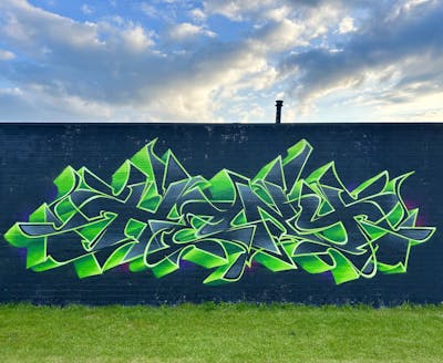 Light Green and Blue and Green Stylewriting by Heny. This Graffiti is located in Eindhoven, Netherlands and was created in 2023.