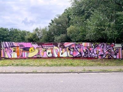Colorful and Violet Special by Poster and Trias. This Graffiti is located in Döbeln, Germany and was created in 2021. This Graffiti can be described as Special and Stylewriting.