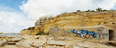 Light Blue and Beige Stylewriting by Riots. This Graffiti is located in Malta and was created in 2015. This Graffiti can be described as Stylewriting and Abandoned.