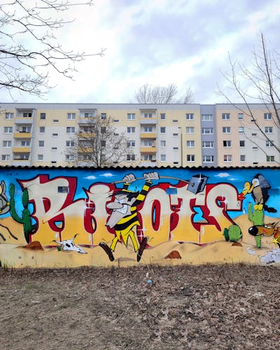 Colorful and Beige Stylewriting by Riots. This Graffiti is located in Leipzig, Germany and was created in 2024. This Graffiti can be described as Stylewriting and Characters.