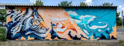 Coralle and Cyan and Colorful Stylewriting by Cors One. This Graffiti is located in Berlin, Germany and was created in 2023. This Graffiti can be described as Stylewriting and Characters.