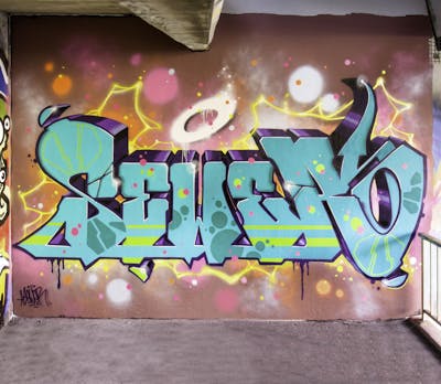 Colorful and Cyan Stylewriting by SEWER. This Graffiti is located in Würzburg, Germany and was created in 2019.