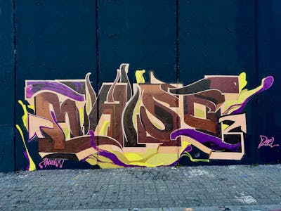 Brown and Beige Stylewriting by Dael and meso. This Graffiti is located in Prague, Czech Republic and was created in 2023. This Graffiti can be described as Stylewriting and Wall of Fame.