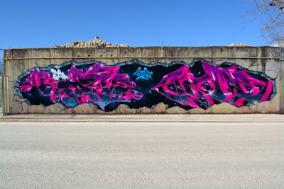 Coralle and Black Stylewriting by Posa and AZME. This Graffiti is located in Chemnitz, Germany and was created in 2021.