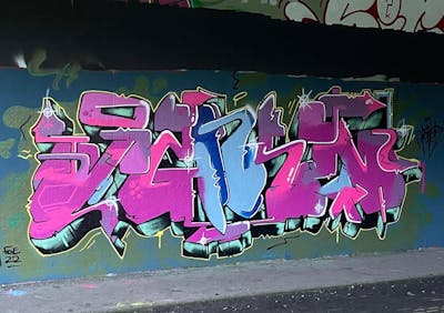 Coralle and Light Blue Stylewriting by Janek. This Graffiti is located in Rotterdam, Netherlands and was created in 2022. This Graffiti can be described as Stylewriting and Wall of Fame.
