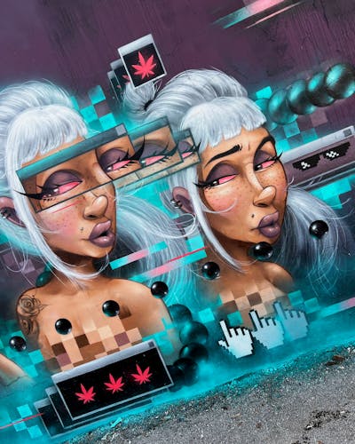 Cyan and Brown Characters by Tokk. This Graffiti is located in Bremen, Germany and was created in 2024. This Graffiti can be described as Characters and Streetart.