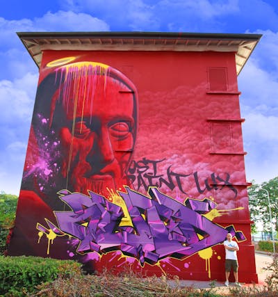 Red and Violet and Yellow Stylewriting by Whyre87, Posk crew, KAC crew and Avid. This Graffiti is located in Geneva, Switzerland and was created in 2020. This Graffiti can be described as Stylewriting, Characters and Murals.