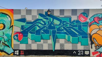 Cyan and Light Blue and Grey Stylewriting by Zire. This Graffiti is located in Israel and was created in 2023.