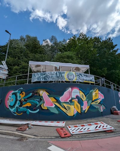 Colorful Stylewriting by Cami_ffc and noiztwo_ffc. This Graffiti is located in Ingolstadt, Germany and was created in 2023. This Graffiti can be described as Stylewriting, Characters and Streetart.