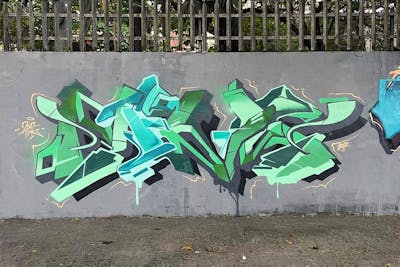 Cyan and Light Green Stylewriting by Nevs. This Graffiti is located in Philippines and was created in 2022. This Graffiti can be described as Stylewriting and Wall of Fame.