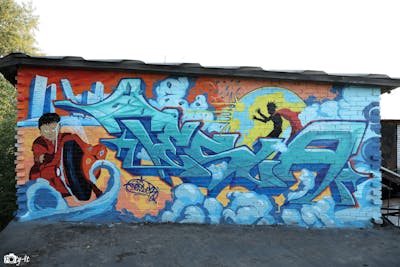 Light Blue and Colorful Stylewriting by Tesla. This Graffiti is located in Saint-Petersburg, Russian Federation and was created in 2021. This Graffiti can be described as Stylewriting and Characters.