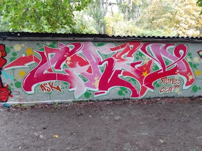 Red and Coralle Stylewriting by CRED. This Graffiti is located in Berlin, Germany and was created in 2023. This Graffiti can be described as Stylewriting and Wall of Fame.
