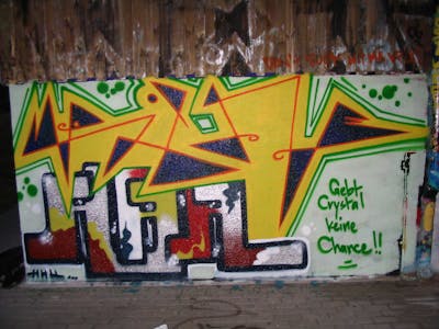 Colorful Stylewriting by urine and KCF. This Graffiti is located in Delitzsch, Germany and was created in 2006.