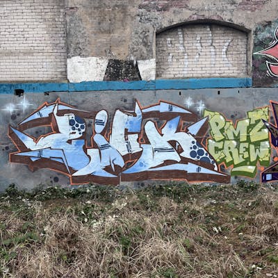 Light Blue and Brown and Light Green Stylewriting by ZICK and PMZ CREW. This Graffiti is located in Germany and was created in 2023. This Graffiti can be described as Stylewriting and Abandoned.