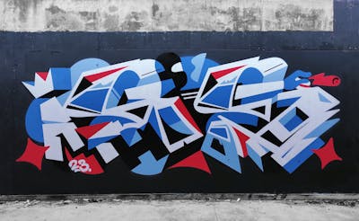 Light Blue and White and Red Stylewriting by Gospel. This Graffiti is located in Athens, Greece and was created in 2023. This Graffiti can be described as Stylewriting and Futuristic.