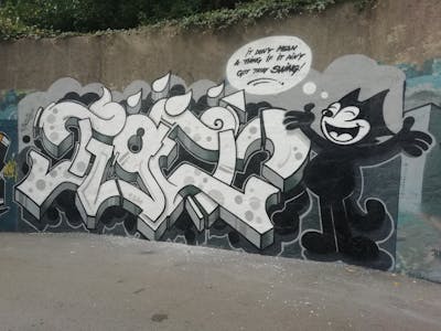 White and Grey Stylewriting by Tiger. This Graffiti is located in Rijeka, Croatia and was created in 2021. This Graffiti can be described as Stylewriting and Characters.