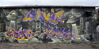 Grey and Violet Stylewriting by RAME, Dookie and Some.One. This Graffiti is located in MÜNSTER, Germany and was created in 2022. This Graffiti can be described as Stylewriting, Characters and Murals.