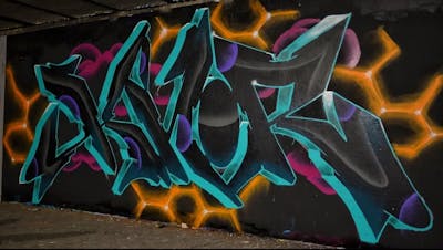 Black and Cyan and Colorful Stylewriting by KNOR. This Graffiti is located in Baia Mare, Romania and was created in 2024.