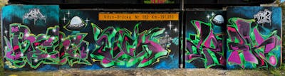 Light Green and Colorful Stylewriting by BERS, ZICK and DURAK. This Graffiti is located in Meppen, Germany and was created in 2023. This Graffiti can be described as Stylewriting and Characters.