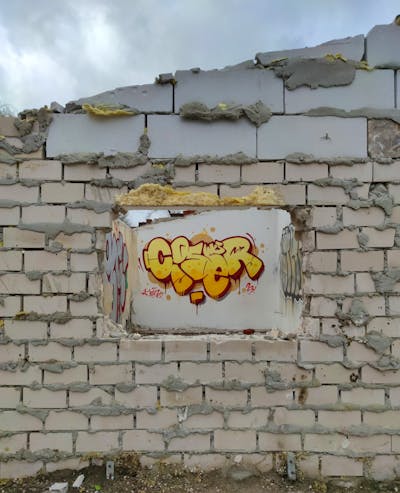 Yellow and Orange and Red Stylewriting by HAMPI and CISER. This Graffiti is located in MÜNSTER, Germany and was created in 2023. This Graffiti can be described as Stylewriting, Abandoned and Atmosphere.