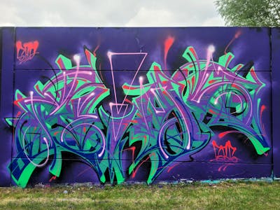 Violet and Light Green and Colorful Stylewriting by sad, Reims and ebs. This Graffiti is located in Germany and was created in 2022. This Graffiti can be described as Stylewriting and Wall of Fame.