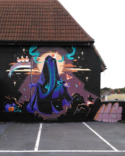 Black and Colorful Characters by Tris. This Graffiti is located in Crewe, United Kingdom and was created in 2022. This Graffiti can be described as Characters and Murals.