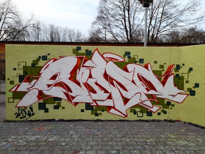 Red and Light Green and White Stylewriting by Sewo43. This Graffiti is located in Germany and was created in 2023. This Graffiti can be described as Stylewriting and Wall of Fame.