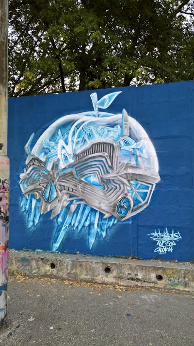 Blue Characters by Sainter. This Graffiti is located in Nitra, Slovakia and was created in 2018.