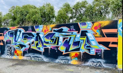 Colorful Stylewriting by Vino AAA. This Graffiti is located in Essex, United Kingdom and was created in 2020. This Graffiti can be described as Stylewriting and Wall of Fame.