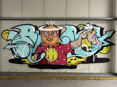 Light Blue and Colorful Characters by Run. This Graffiti is located in Germany and was created in 2024. This Graffiti can be described as Characters, Stylewriting and Abandoned.