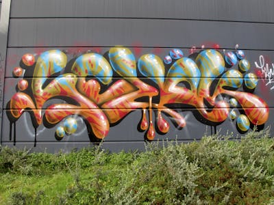 Orange and Colorful Stylewriting by Kezam. This Graffiti is located in Melbourne, Australia and was created in 2023. This Graffiti can be described as Stylewriting and 3D.