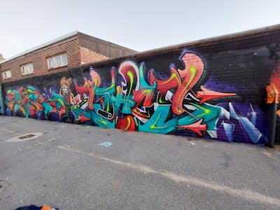 Cyan and Colorful Stylewriting by TexR and Ethcs. This Graffiti is located in Perth, Australia and was created in 2022. This Graffiti can be described as Stylewriting and Characters.