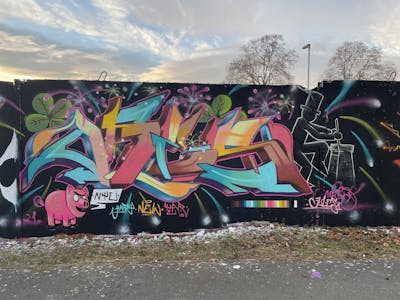 Colorful Stylewriting by ORES24. This Graffiti is located in Quedlinburg, Germany and was created in 2021. This Graffiti can be described as Stylewriting, Characters and Wall of Fame.