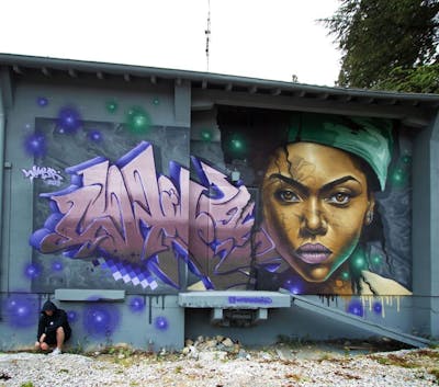 Violet and Coralle and Colorful Stylewriting by WHYRE. This Graffiti is located in Geneva, Switzerland and was created in 2023. This Graffiti can be described as Stylewriting, Characters and Wall of Fame.
